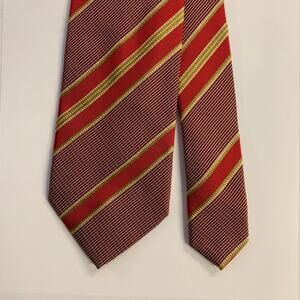 ERMENEGILDO ZEGNA  One Size Red Gold Diagonal Stripe Silk Tie